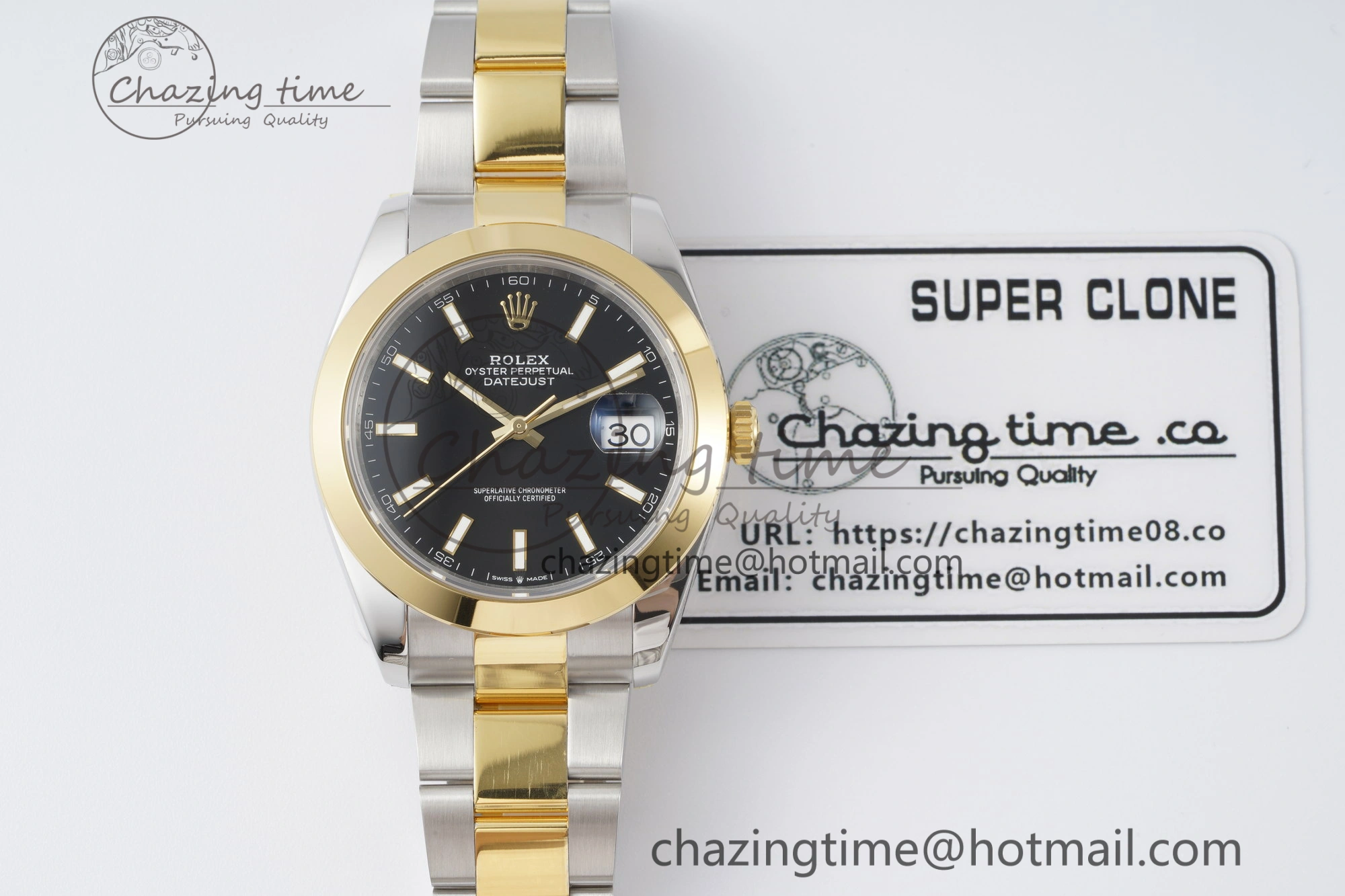 DateJust 41 SS YG Polished Bezel KING 1:1 Best Edition 904L Steel Black Dial on Oyster Bracelet VR3235