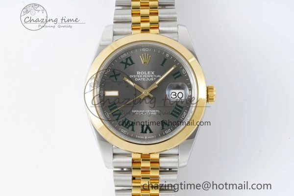 DateJust 41 SS YG Polished Bezel KING 1:1 Best Edition 904L Steel Gray Dial Green Roman on Jubilee Bracelet VR3235