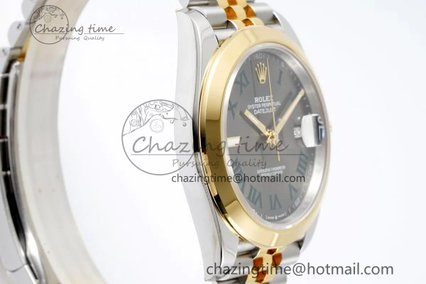 DateJust 41 SS YG Polished Bezel KING 1:1 Best Edition 904L Steel Gray Dial Green Roman on Jubilee Bracelet VR3235