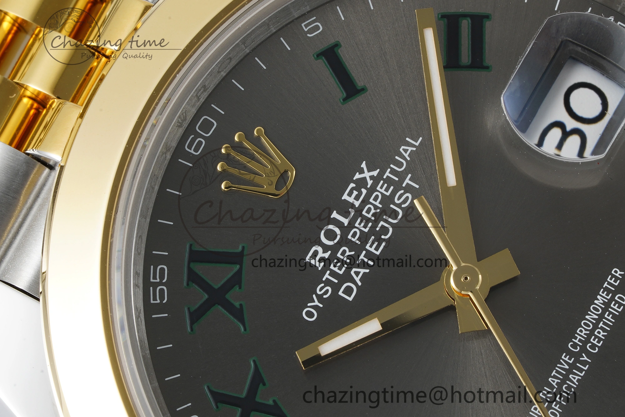 DateJust 41 SS YG Polished Bezel KING 1:1 Best Edition 904L Steel Gray Dial Green Roman on Jubilee Bracelet VR3235