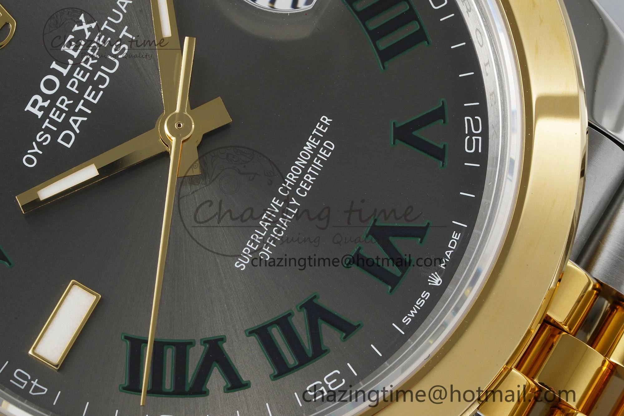 DateJust 41 SS YG Polished Bezel KING 1:1 Best Edition 904L Steel Gray Dial Green Roman on Jubilee Bracelet VR3235