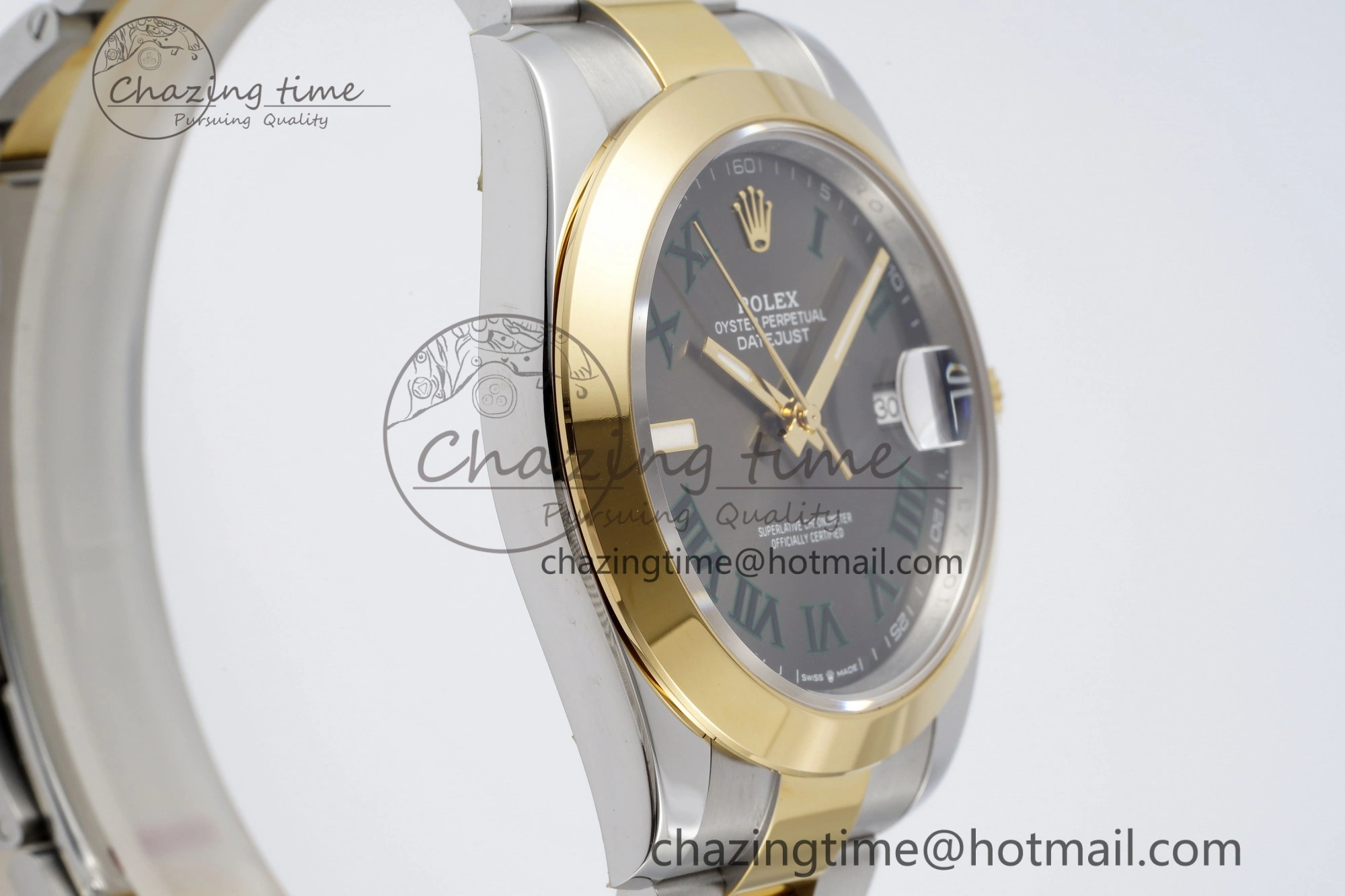 DateJust 41 SS YG Polished Bezel KING 1:1 Best Edition 904L Steel Gray Dial Green Roman on Oyster Bracelet VR3235