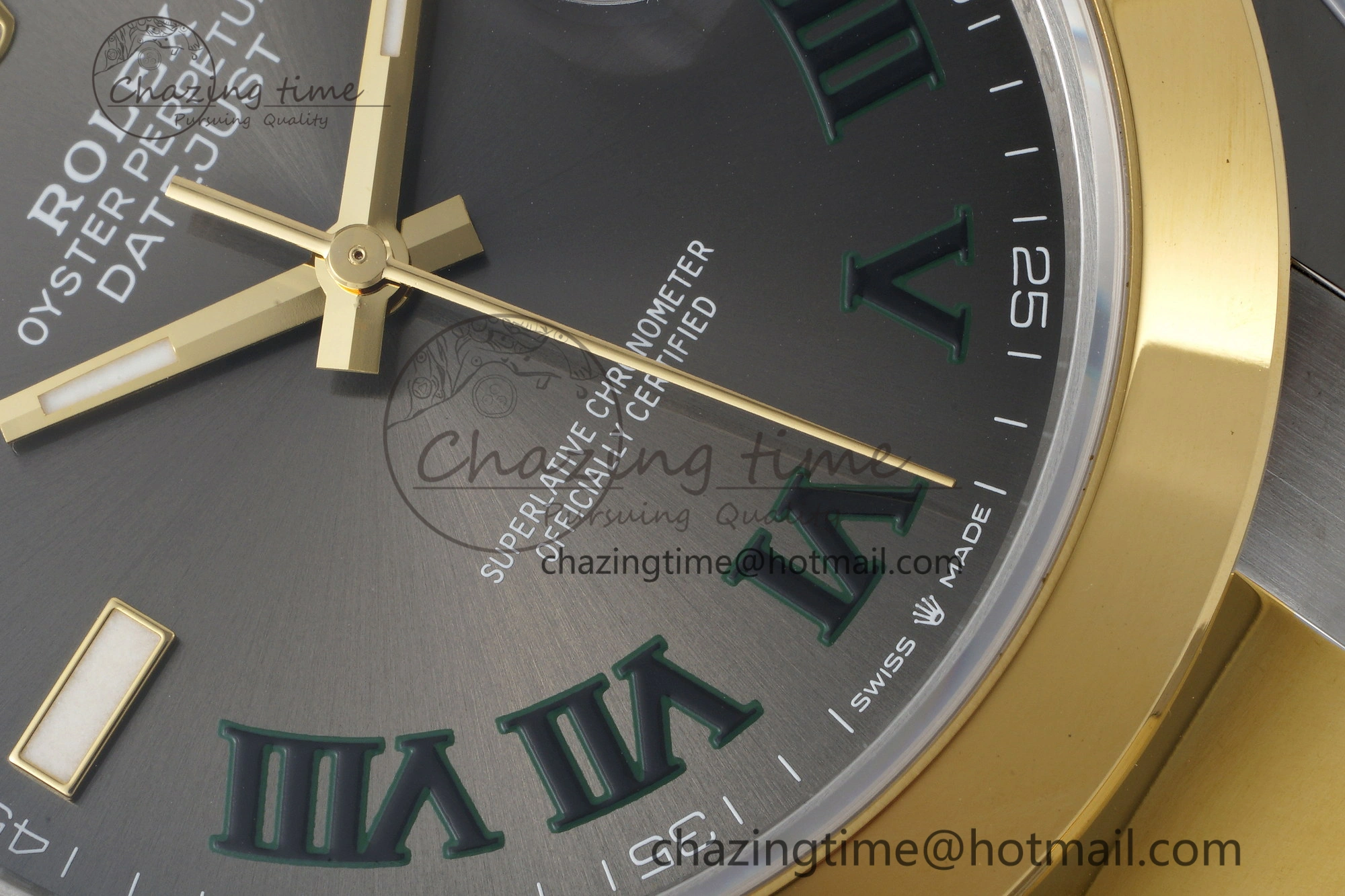 DateJust 41 SS YG Polished Bezel KING 1:1 Best Edition 904L Steel Gray Dial Green Roman on Oyster Bracelet VR3235