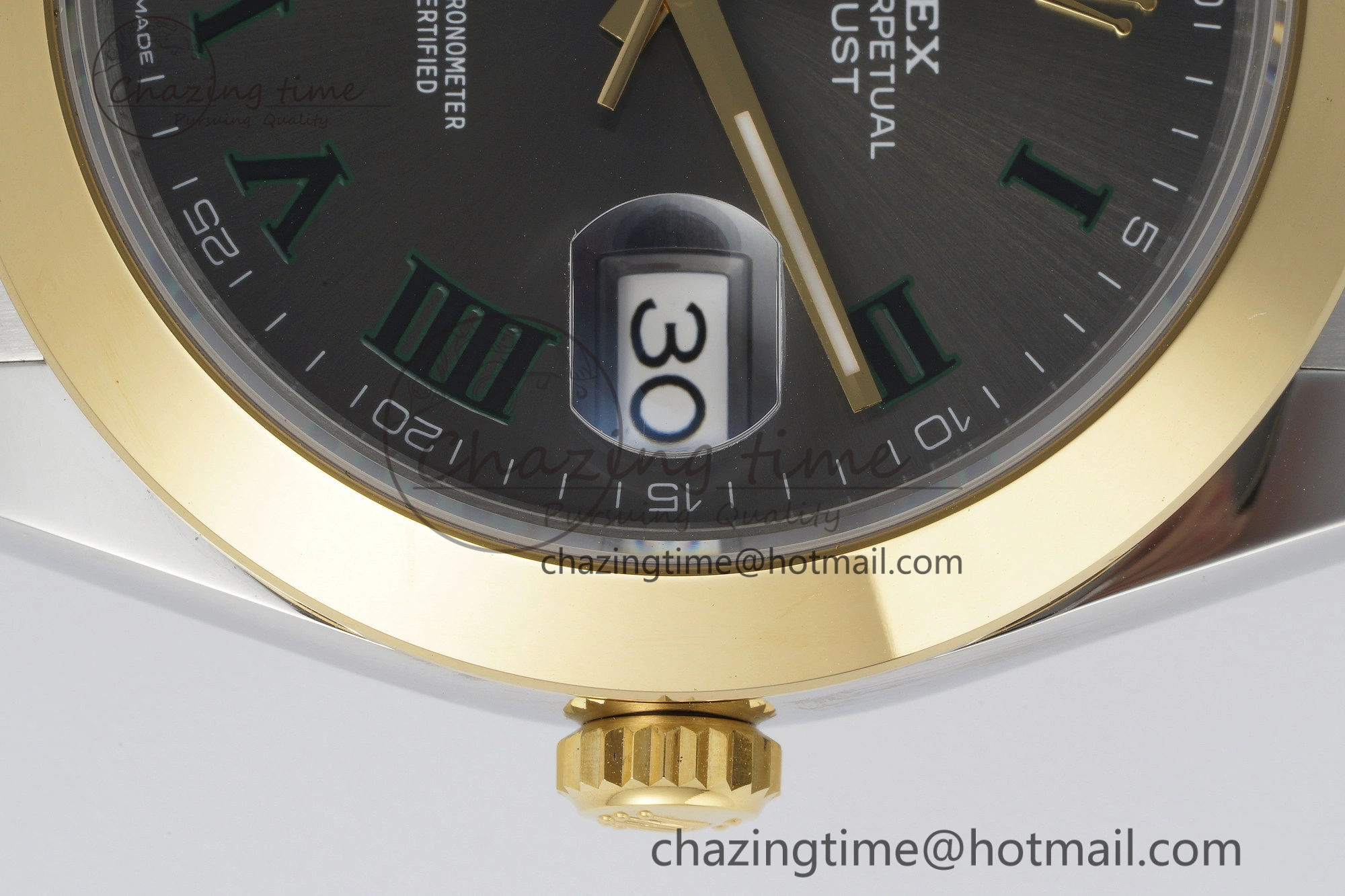 DateJust 41 SS YG Polished Bezel KING 1:1 Best Edition 904L Steel Gray Dial Green Roman on Oyster Bracelet VR3235