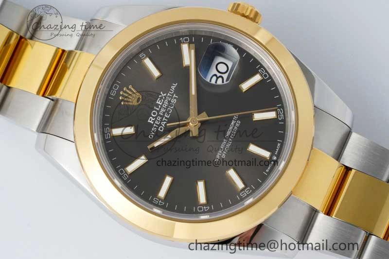 DateJust 41 SS YG Polished Bezel KING 1:1 Best Edition 904L Steel Gray Dial on Oyster Bracelet VR3235