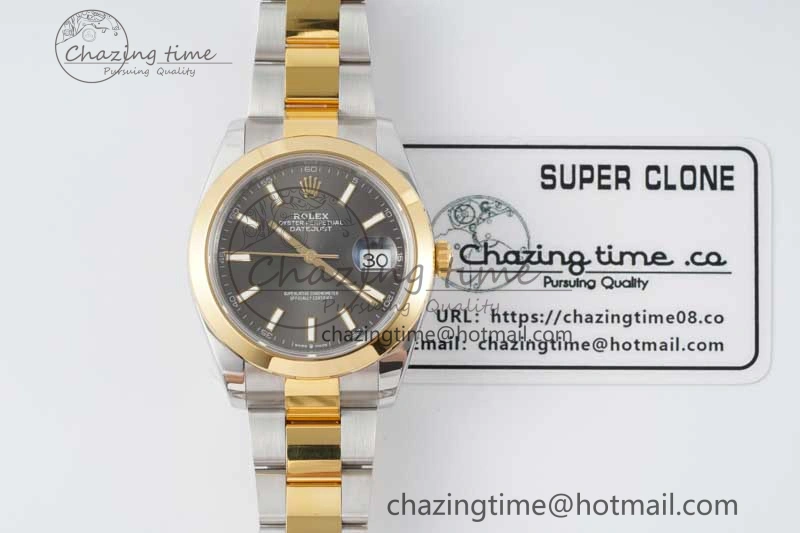 DateJust 41 SS YG Polished Bezel KING 1:1 Best Edition 904L Steel Gray Dial on Oyster Bracelet VR3235