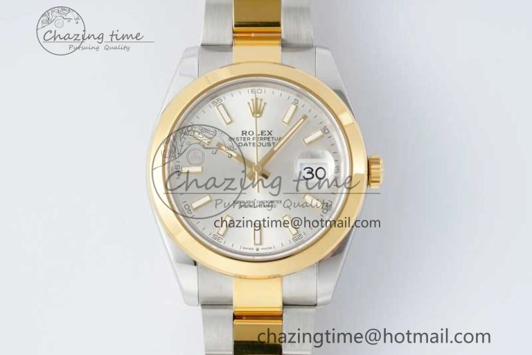 DateJust 41 SS YG Polished Bezel KING 1:1 Best Edition 904L Steel Silver Dial on Oyster Bracelet VR3235