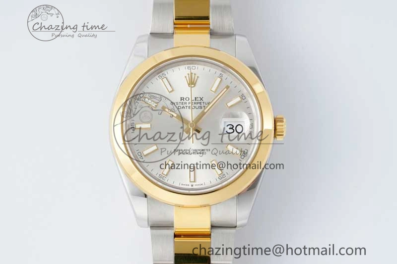 DateJust 41 SS YG Polished Bezel KING 1:1 Best Edition 904L Steel Silver Dial on Oyster Bracelet VR3235