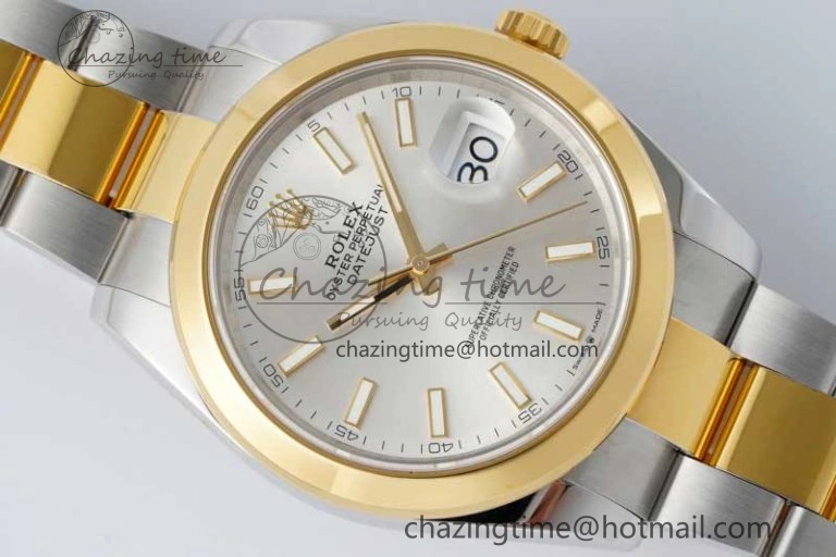 DateJust 41 SS YG Polished Bezel KING 1:1 Best Edition 904L Steel Silver Dial on Oyster Bracelet VR3235