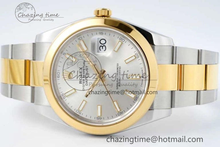 DateJust 41 SS YG Polished Bezel KING 1:1 Best Edition 904L Steel Silver Dial on Oyster Bracelet VR3235