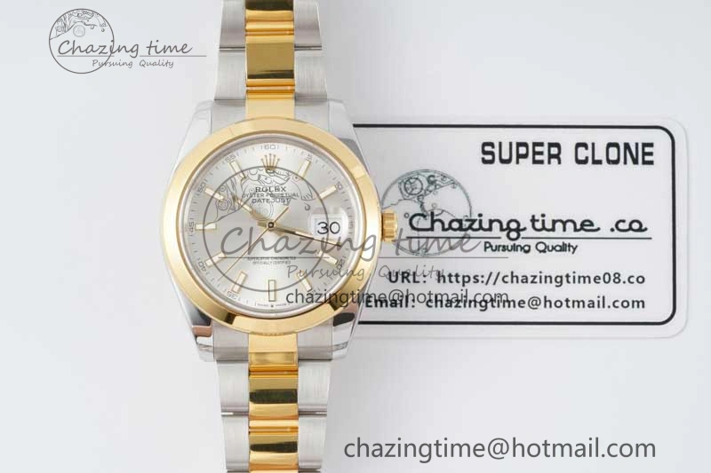 DateJust 41 SS YG Polished Bezel KING 1:1 Best Edition 904L Steel Silver Dial on Oyster Bracelet VR3235