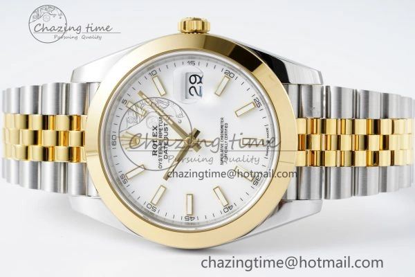 DateJust 41 SS YG Polished Bezel KING 1:1 Best Edition 904L Steel White Dial on Jubilee Bracelet VR3235