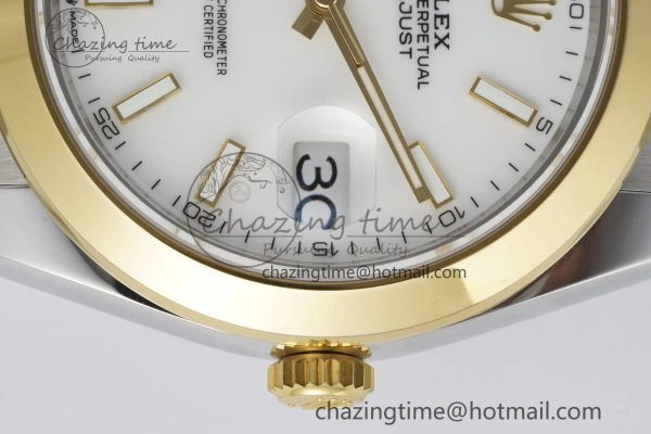 DateJust 41 SS YG Polished Bezel KING 1:1 Best Edition 904L Steel White Dial on Oyster Bracelet VR3235