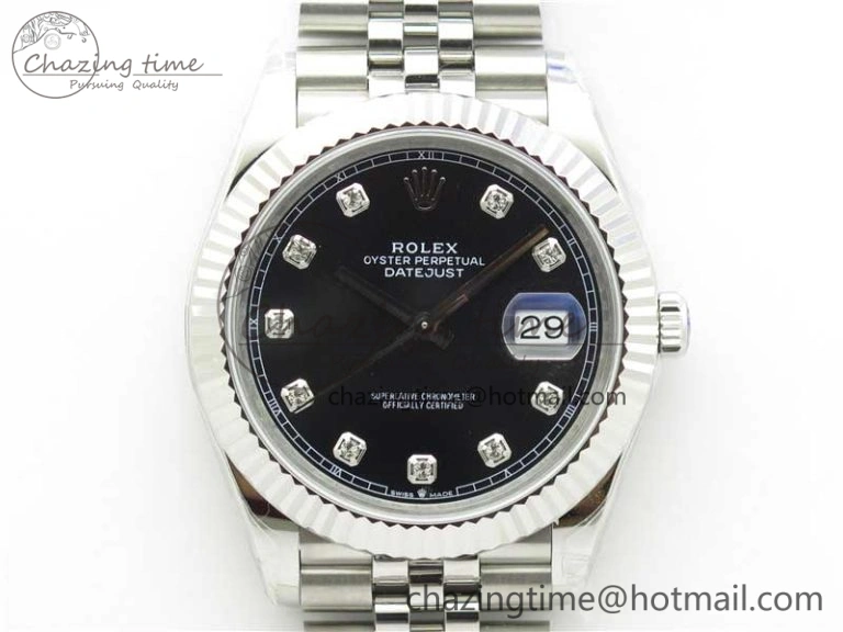 DateJust 41MM 126334 904L SS VRF 1:1 Best Edition Black Dial Crystals Markers on SS Jubilee Bracelet A3235