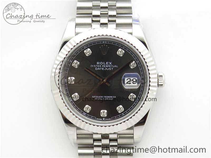 DateJust 41MM 126334 904L SS VRF 1:1 Best Edition Gray Dial Crystals Markers on SS Jubilee Bracelet A3235