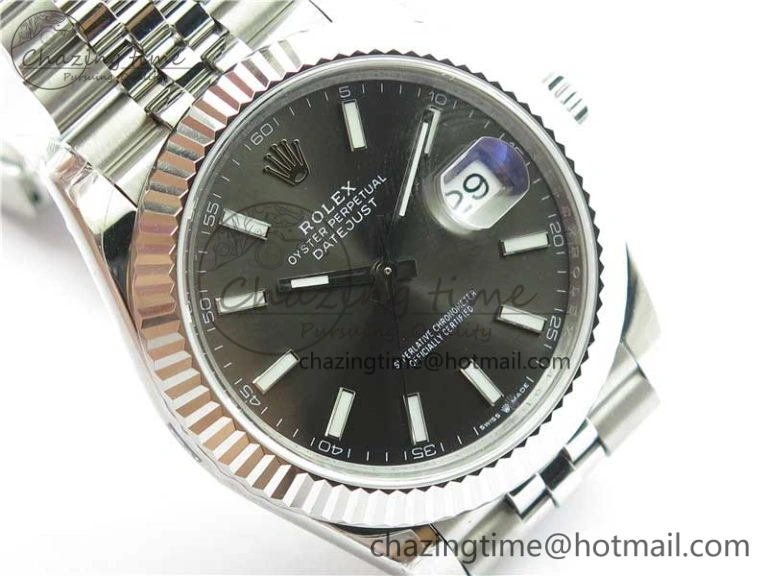 DateJust 41MM 126334 904L SS VRF 1:1 Best Edition Gray Dial Stick Markers on SS Jubilee Bracelet A3235