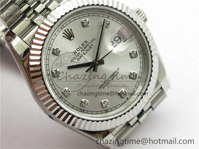 DateJust 41MM 126334 904L SS VRF 1:1 Best Edition Silver Dial Crystals Markers on SS Jubilee Bracelet A3235