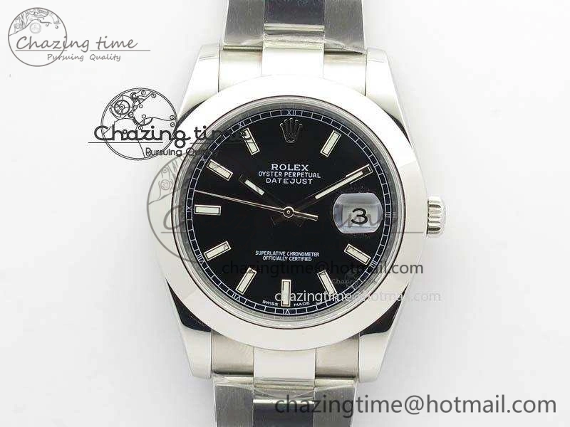 DateJust 41mm 126300 SS Noob 1:1 Best Edition Black Dial Stick Markers On SS Bracelet A3235
