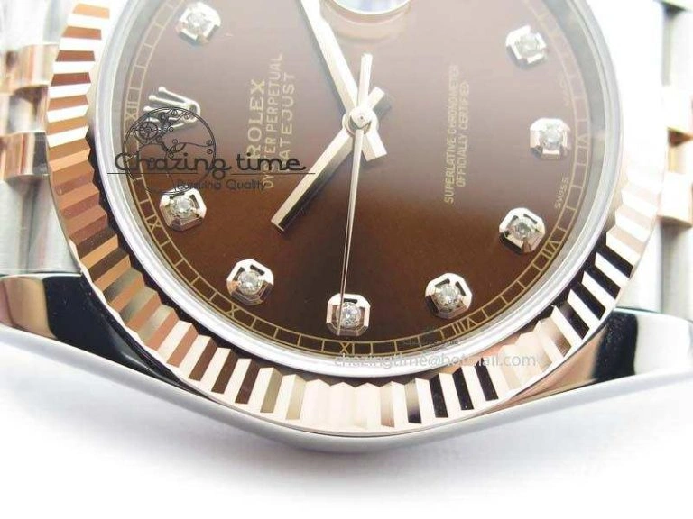 DateJust 41mm 126303 Noob 1:1 Best Edition RG Wrapped Brown Diam Dial Fluted Bezel On Jubilee Bracelet A3235