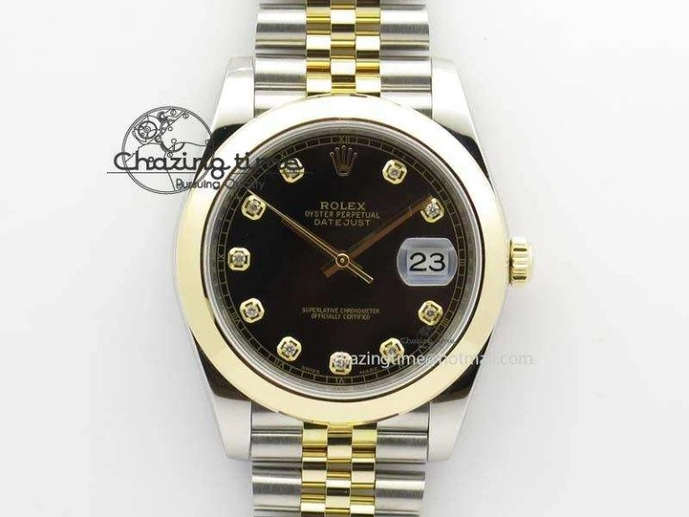 DateJust 41mm 126303 Noob 1:1 Best Edition YG Wrapped Black Dial Diamond On SS YG Jubilee Bracelet A3235