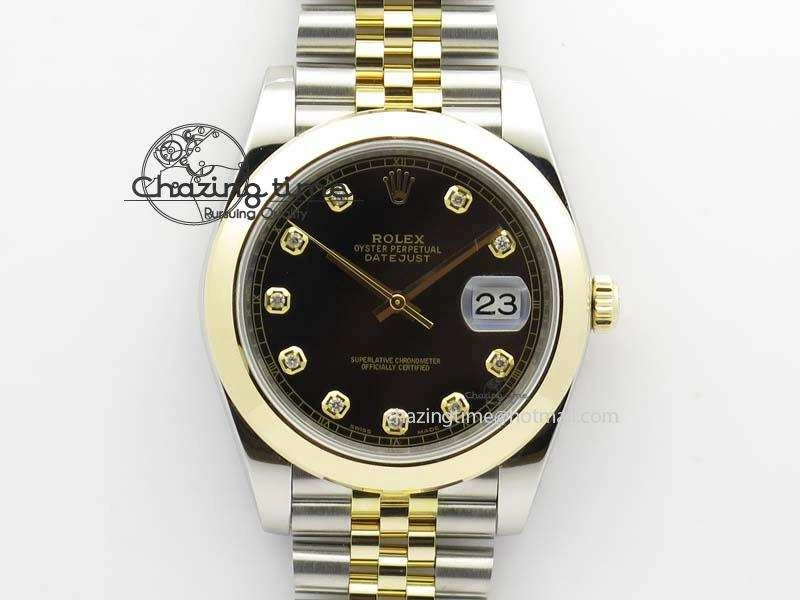 DateJust 41mm 126303 Noob 1:1 Best Edition YG Wrapped Black Dial Diamond On SS YG Jubilee Bracelet A3235