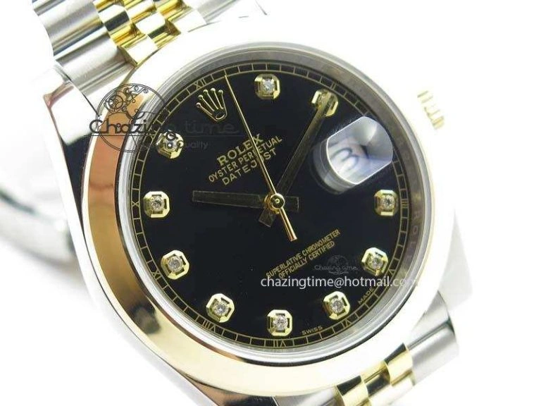 DateJust 41mm 126303 Noob 1:1 Best Edition YG Wrapped Black Dial Diamond On SS YG Jubilee Bracelet A3235