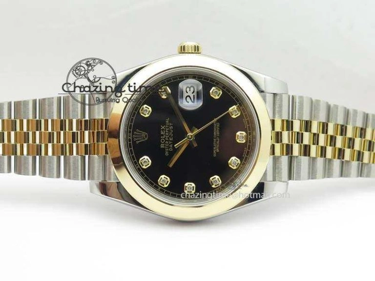 DateJust 41mm 126303 Noob 1:1 Best Edition YG Wrapped Black Dial Diamond On SS YG Jubilee Bracelet A3235