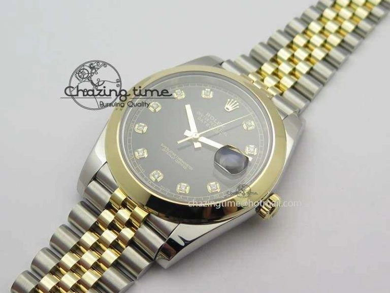 DateJust 41mm 126303 Noob 1:1 Best Edition YG Wrapped Black Dial Diamond On SS YG Jubilee Bracelet A3235