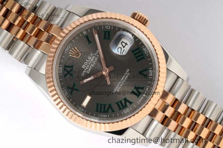 DateJust 41mm 126331 DIWF 1:1 Best Edition 904L Steel Gray Dial Green Roman Marker on SS RG Jubilee Bracelet SA3235