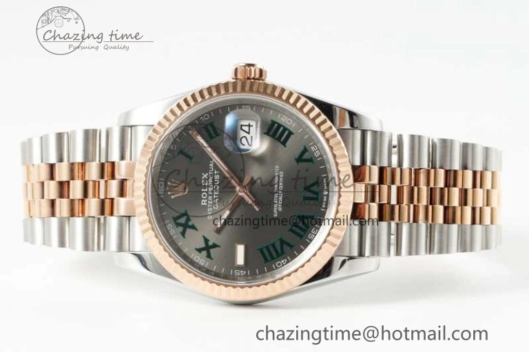 DateJust 41mm 126331 DIWF 1:1 Best Edition 904L Steel Gray Dial Green Roman Marker on SS RG Jubilee Bracelet SA3235
