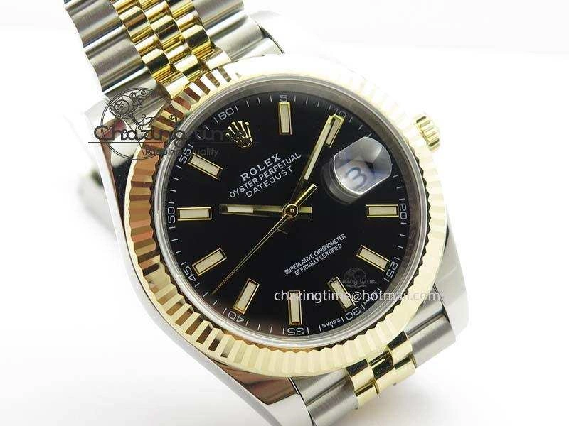 DateJust 41mm 126333 Noob 1:1 Best Edition YG Wrapped Black Dial On SS YG Bracelet A3235