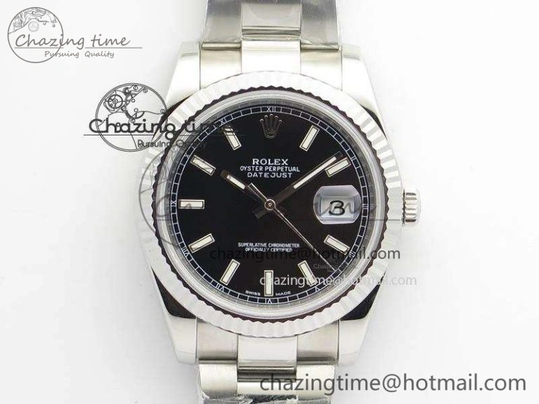 DateJust 41mm 126334 Noob 1:1 Best Edition Fluted Bezel Black Dial On SS Oyster Bracelet A3235