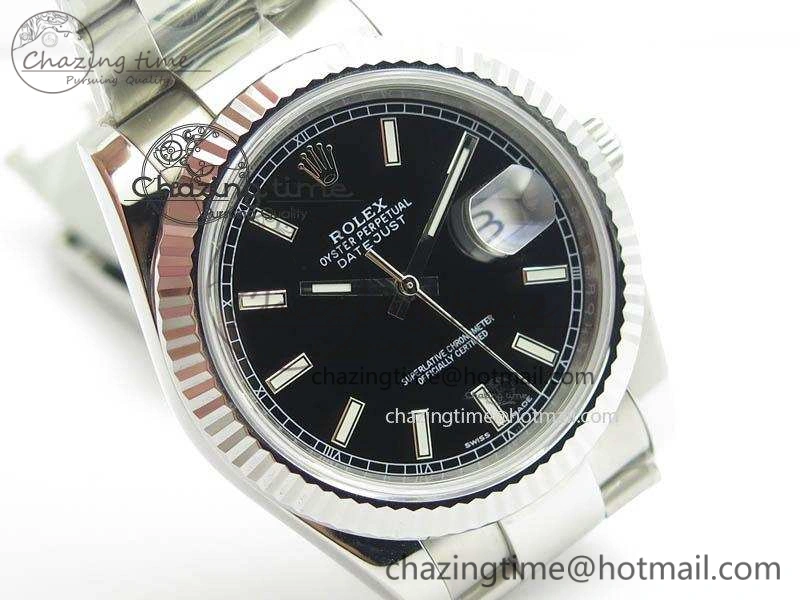 DateJust 41mm 126334 Noob 1:1 Best Edition Fluted Bezel Black Dial On SS Oyster Bracelet A3235