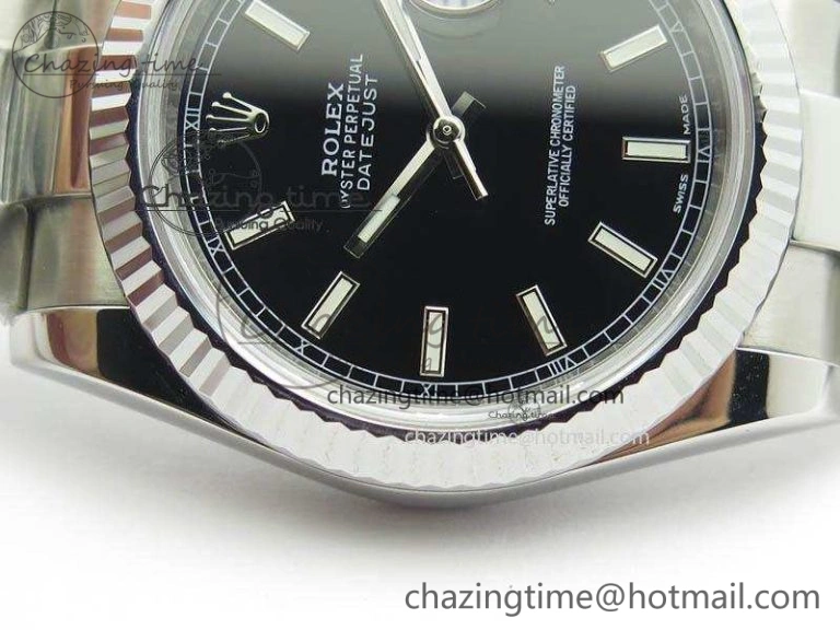 DateJust 41mm 126334 Noob 1:1 Best Edition Fluted Bezel Black Dial On SS Oyster Bracelet A3235