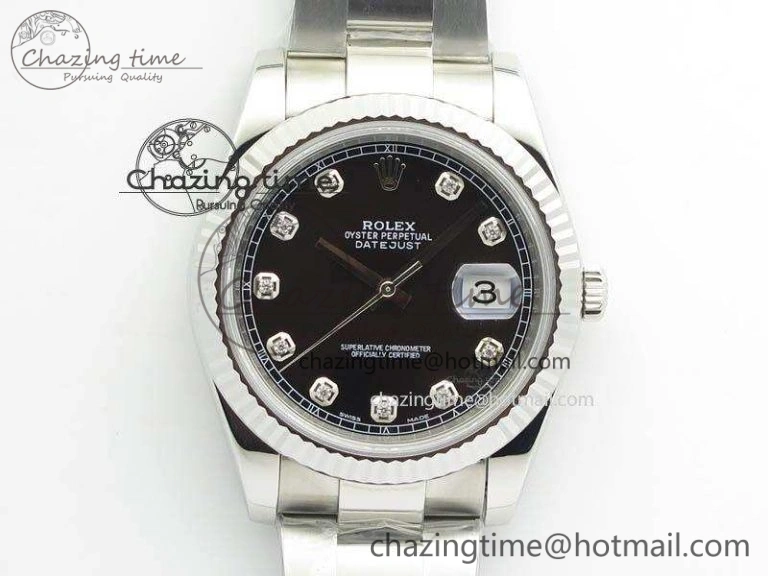 DateJust 41mm 126334 Noob 1:1 Best Edition Fluted Bezel Black Diam Dial On SS Oyster Bracelet A3235