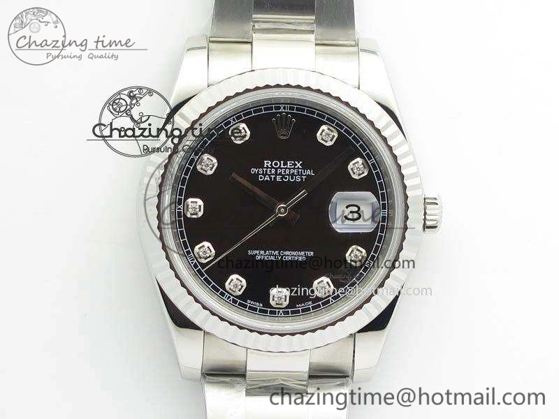 DateJust 41mm 126334 Noob 1:1 Best Edition Fluted Bezel Black Diam Dial On SS Oyster Bracelet A3235