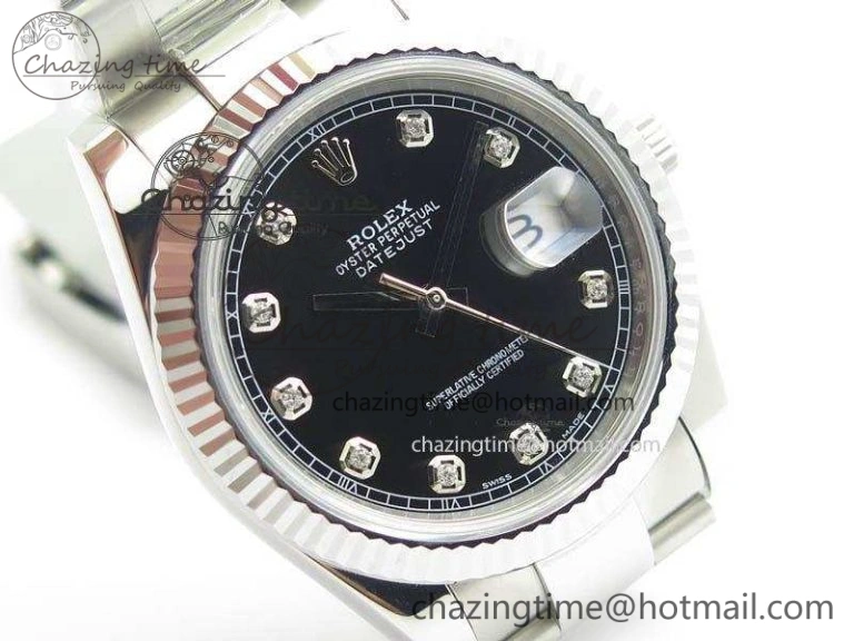 DateJust 41mm 126334 Noob 1:1 Best Edition Fluted Bezel Black Diam Dial On SS Oyster Bracelet A3235