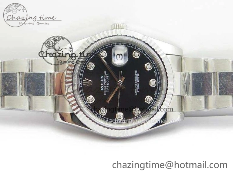 DateJust 41mm 126334 Noob 1:1 Best Edition Fluted Bezel Black Diam Dial On SS Oyster Bracelet A3235