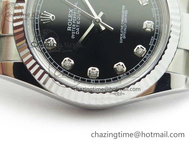 DateJust 41mm 126334 Noob 1:1 Best Edition Fluted Bezel Black Diam Dial On SS Oyster Bracelet A3235