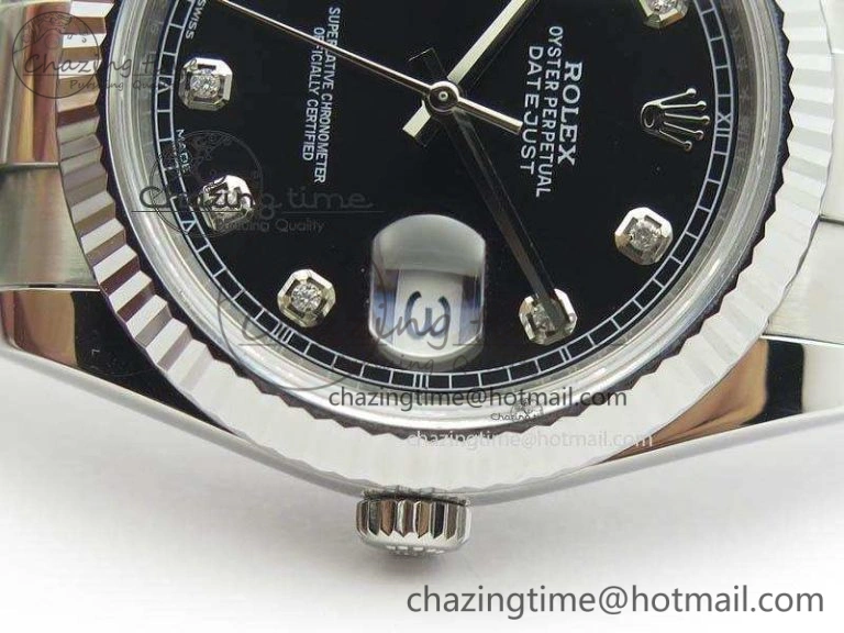 DateJust 41mm 126334 Noob 1:1 Best Edition Fluted Bezel Black Diam Dial On SS Oyster Bracelet A3235