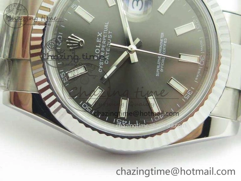 DateJust 41mm 126334 Noob 1:1 Best Edition Fluted Bezel Gray Dial On SS Oyster Bracelet A3235