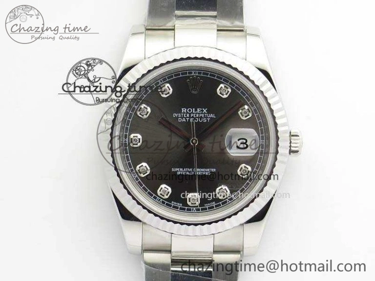 DateJust 41mm 126334 Noob 1:1 Best Edition Fluted Bezel Gray Diam Dial On SS Oyster Bracelet A3235