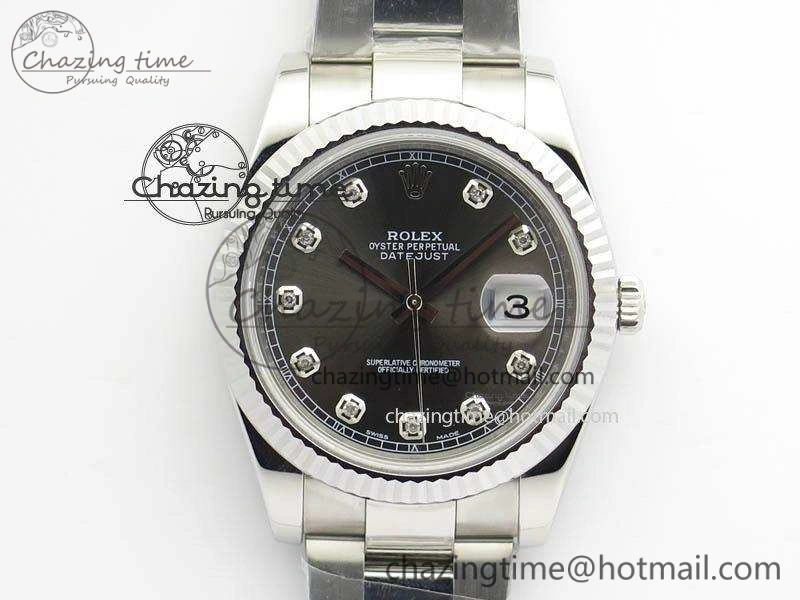 DateJust 41mm 126334 Noob 1:1 Best Edition Fluted Bezel Gray Diam Dial On SS Oyster Bracelet A3235