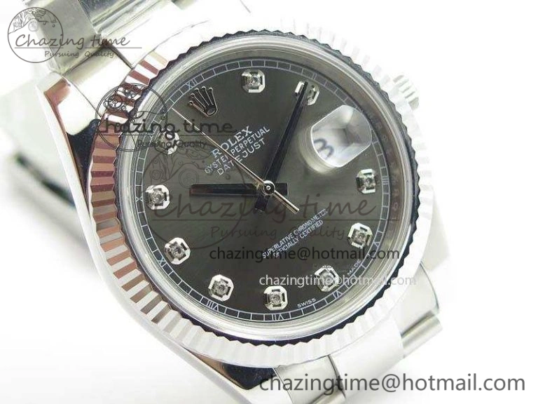 DateJust 41mm 126334 Noob 1:1 Best Edition Fluted Bezel Gray Diam Dial On SS Oyster Bracelet A3235