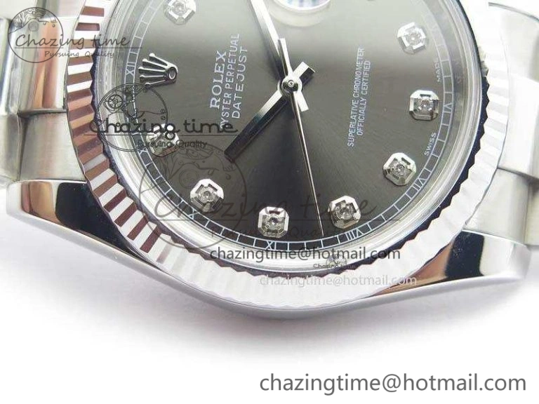 DateJust 41mm 126334 Noob 1:1 Best Edition Fluted Bezel Gray Diam Dial On SS Oyster Bracelet A3235