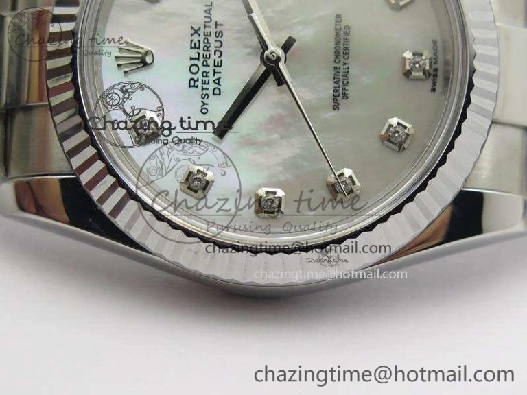 DateJust 41mm 126334 Noob 1:1 Best Edition Fluted Bezel MOP Diam Dial On SS Oyster Bracelet A3235