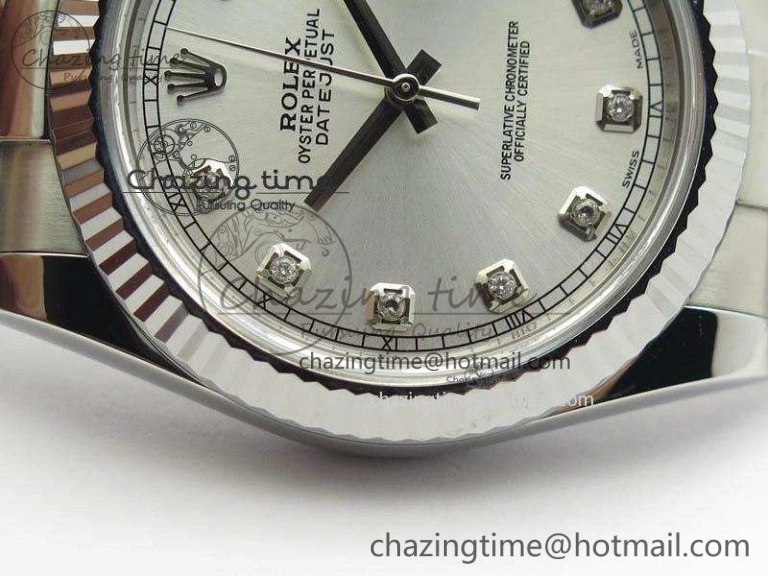 DateJust 41mm 126334 Noob 1:1 Best Edition Fluted Bezel Silver Diam Dial On SS Oyster Bracelet A3235