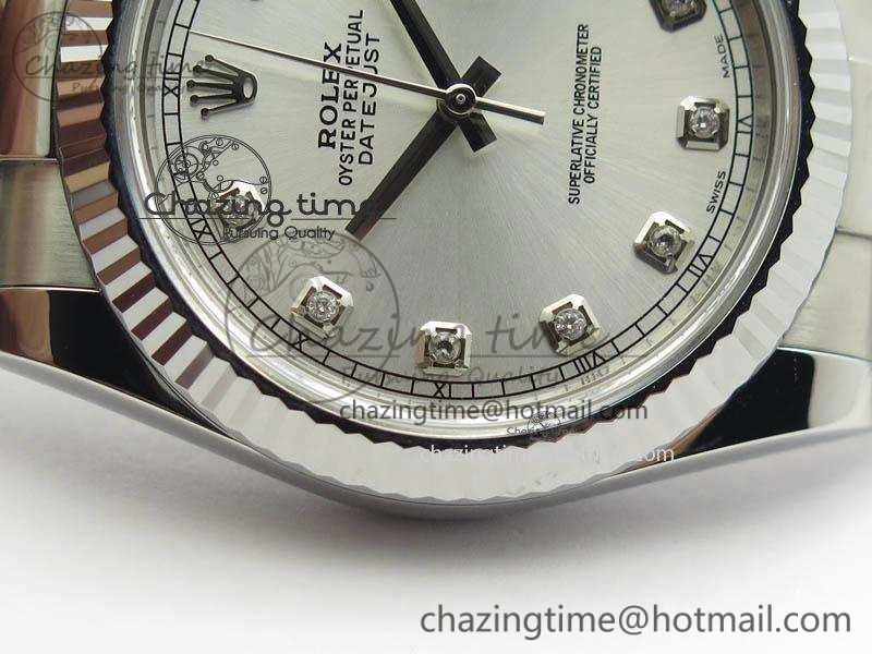 DateJust 41mm 126334 Noob 1:1 Best Edition Fluted Bezel Silver Diam Dial On SS Oyster Bracelet A3235