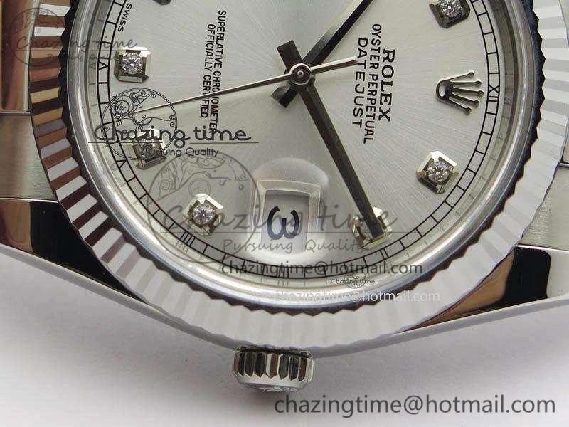 DateJust 41mm 126334 Noob 1:1 Best Edition Fluted Bezel Silver Diam Dial On SS Oyster Bracelet A3235