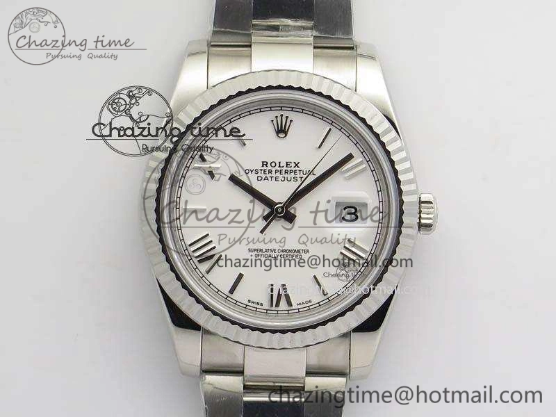 DateJust 41mm 126334 Noob 1:1 Best Edition Fluted Bezel White Roman Dial On SS Oyster Bracelet A3235